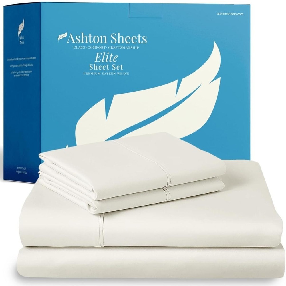 Ashton Sheets King Sheet Set 100% Egyptian Cotton Beige Sateen Cooling Soft